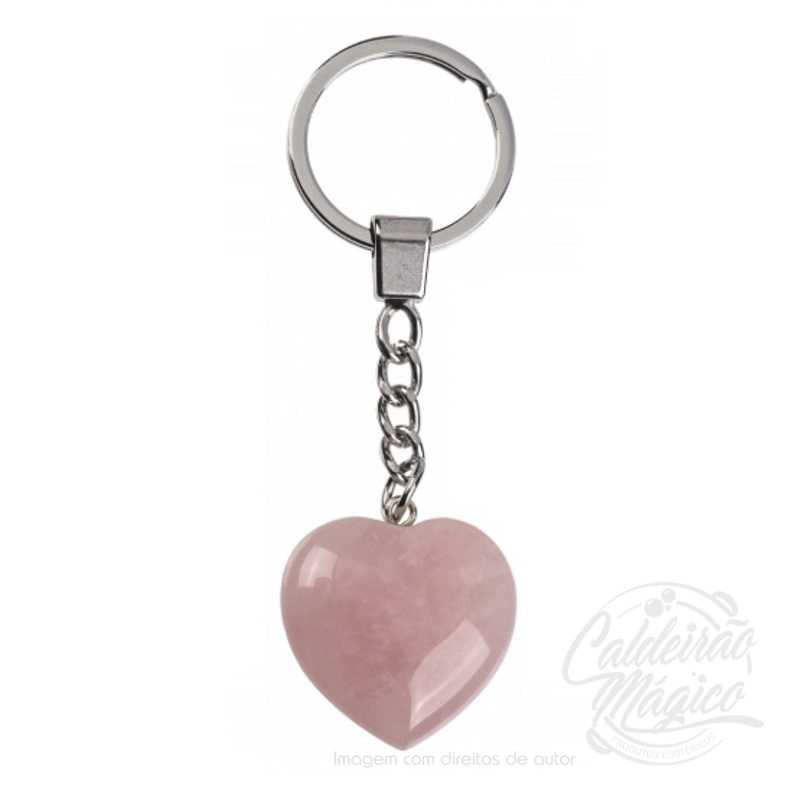 Porta-chaves-quartzo-rosa Porta-chaves Coração Quartzo Rosa