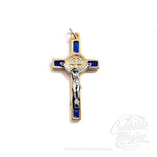 Cruz de São Bento Dourada e Azul