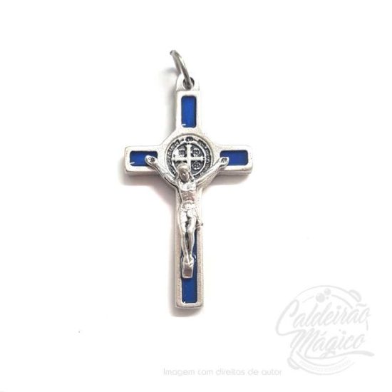Cruz de São Bento Prateada e Azul