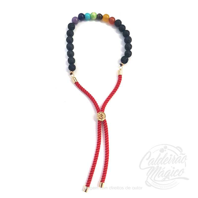 Pulseira ckakras pedra vulcânica