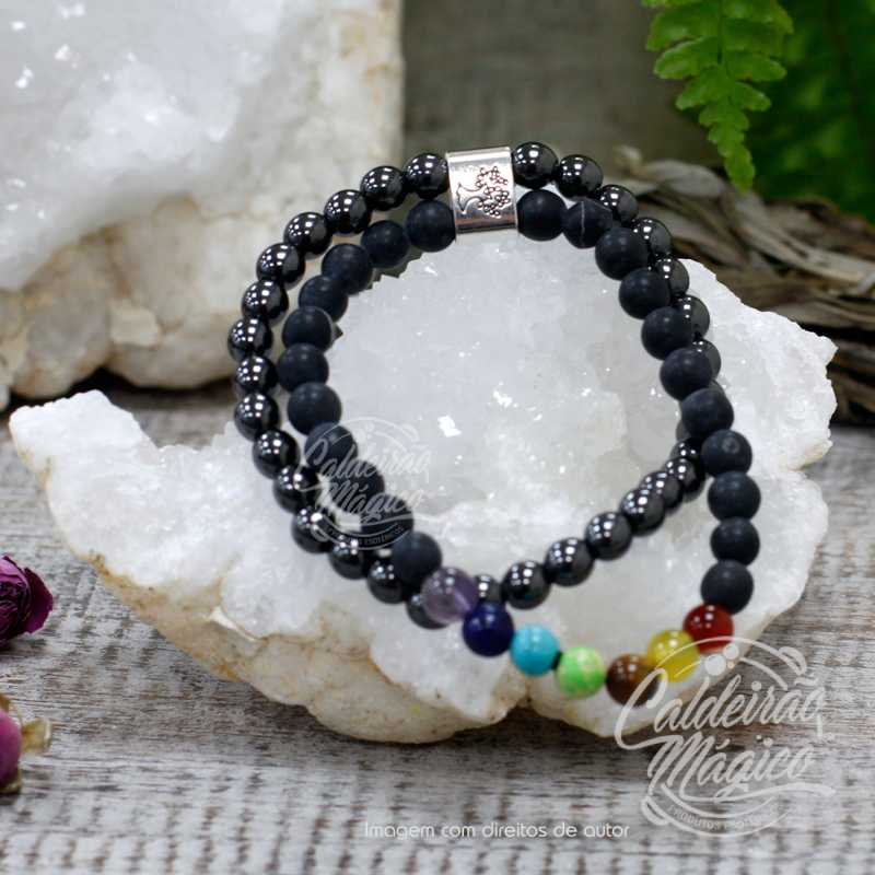 Pulseira Magnetica Preta Chakras (1) Pulseira Magnética Preta Chakras