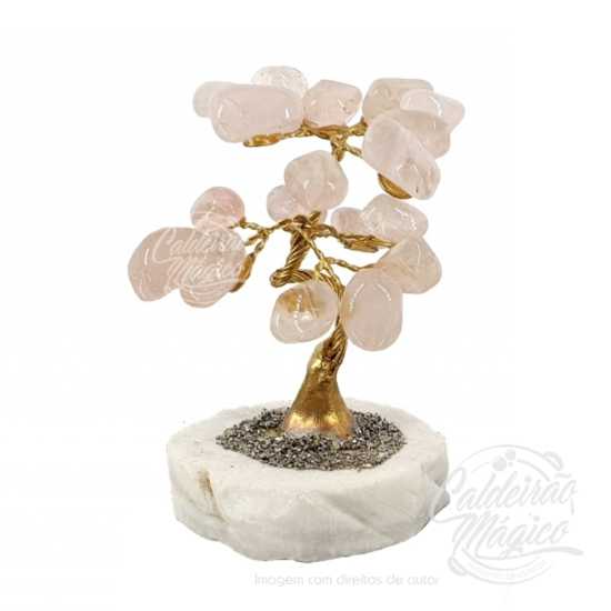 Árvore Quartzo Rosa base Ágata e Pirita