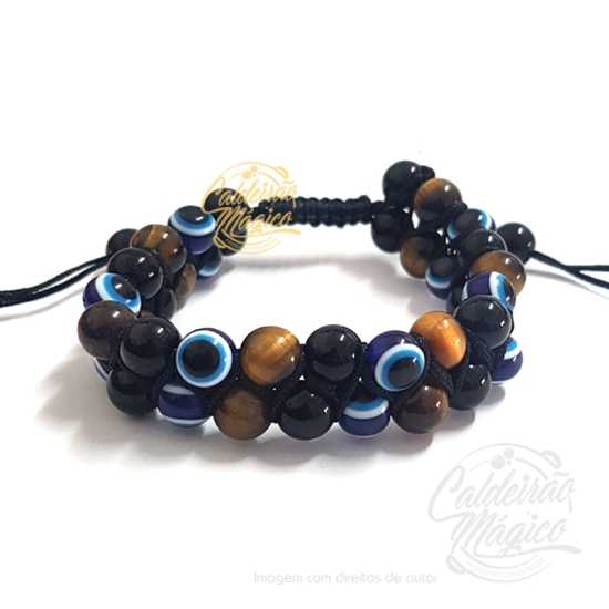 Pulseira Olho Tigre e Olho Turco
