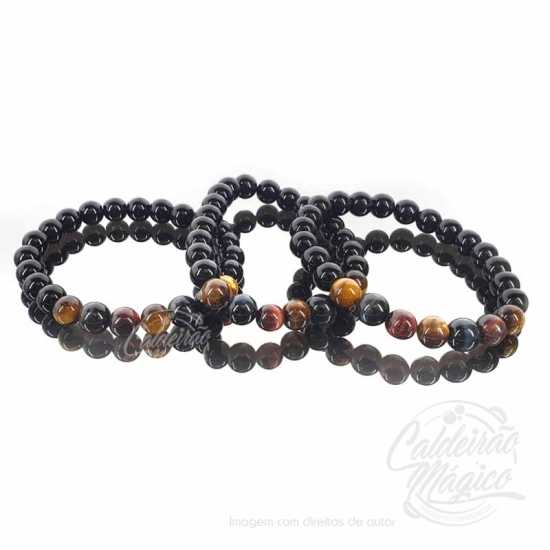 Pulseira Olho Tigre e Obsidiana Negra