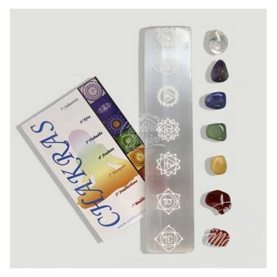 Conjunto Régua Selenite e Bolsa Cristais Chakras