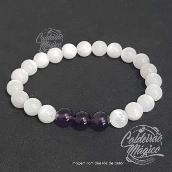 Pulseira Pedra Selenite e Ametista