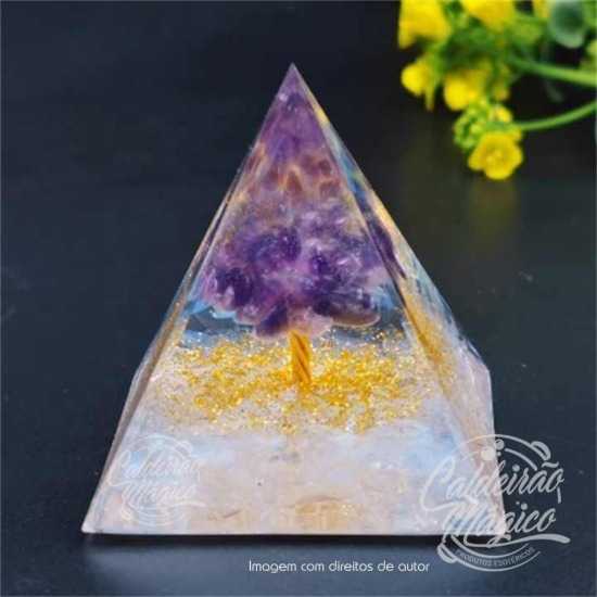 Pirâmide Orgonite Ametista e Opalite - Árvore da Vida