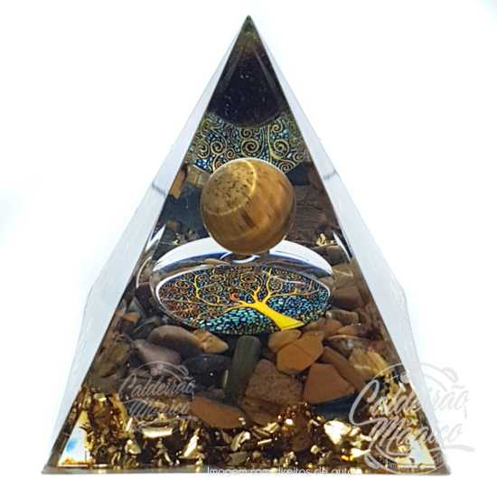 Pirâmide Orgonite Olho Tigre - Árvore da Vida