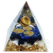 Pirâmide Orgonite Olho Tigre e Lápis Lazúli - Tripla Espiral