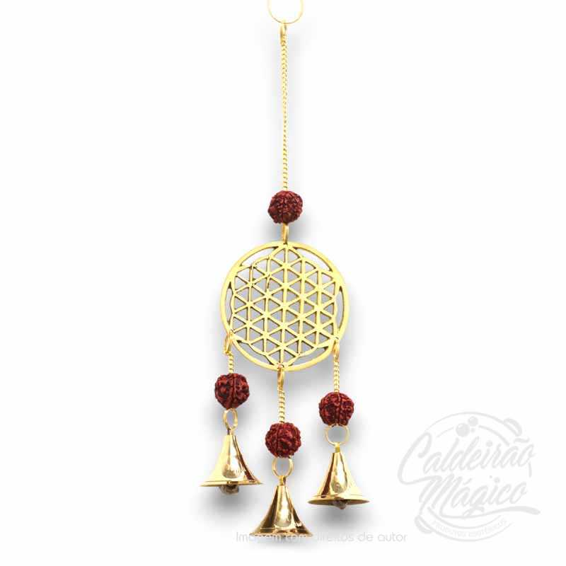 Pendente Sinos - Flor da Vida contas Rudraksha Pendente Sinos - Árvore da Vida contas Chakra