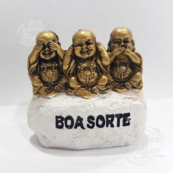Pedra Boa Sorte 3 Budas Dourados